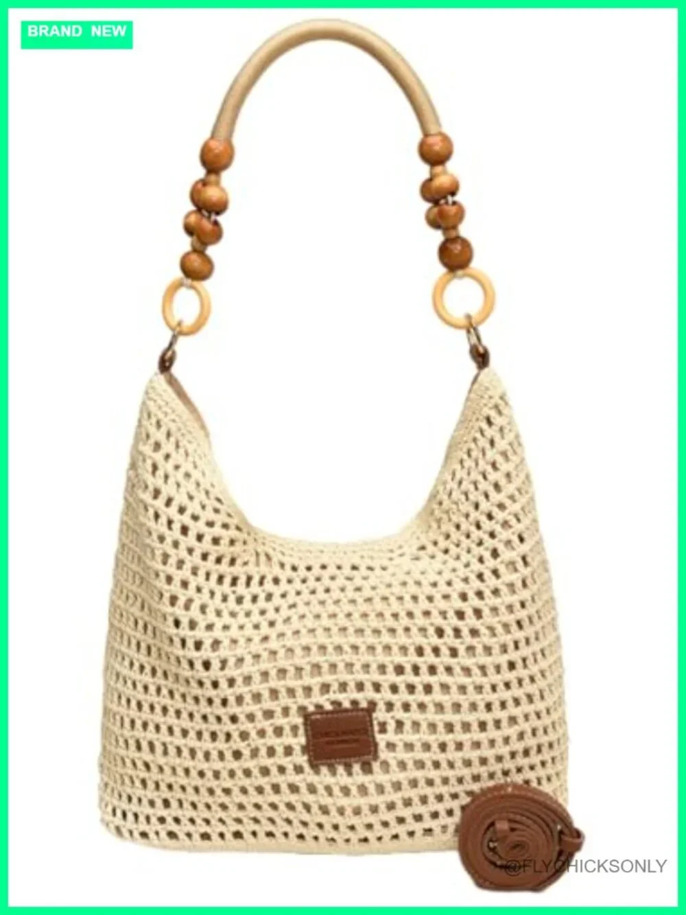 Crochet Cotton Beach Bag Woven Hobo Handbag Handmade Bead Shoulder Bag Purse
